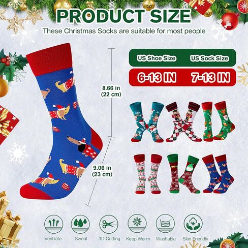 BIRCEN Mens Funny Socks Christmas Socks for Men Women Colorful Fun Novelty Crew Patterned Socks 6 Pairs US 7-13 in Kuwait