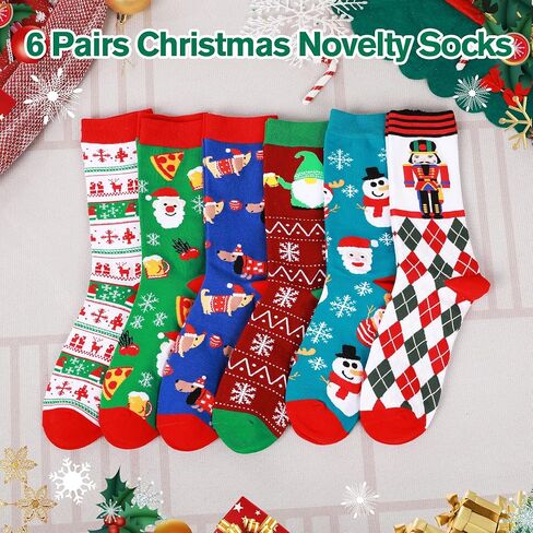 BIRCEN Mens Funny Socks Christmas Socks for Men Women Colorful Fun Novelty Crew Patterned Socks 6 Pairs US 7-13 in Kuwait