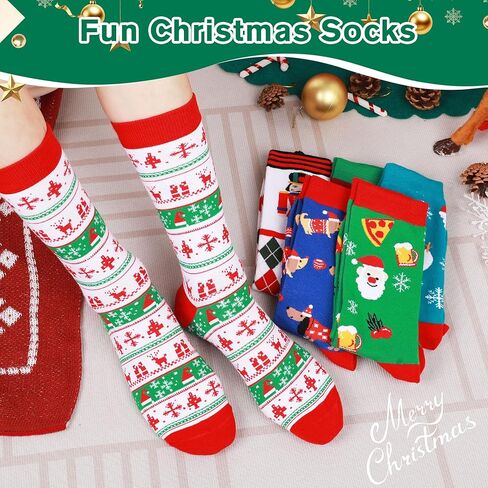 BIRCEN Mens Funny Socks Christmas Socks for Men Women Colorful Fun Novelty Crew Patterned Socks 6 Pairs US 7-13 in Kuwait