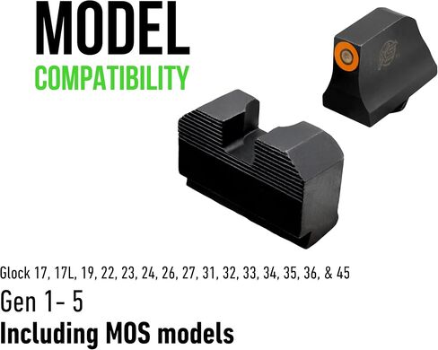 XS SIGHTS مشاهد ليلية بسيطة من التريتيوم، تناسب مسدسات Glock Gen 1 - 5 + MOS، مشهد أمامي ملون مضيء مزود بنقطة توهج التريتيوم/الضوء in Kuwait
