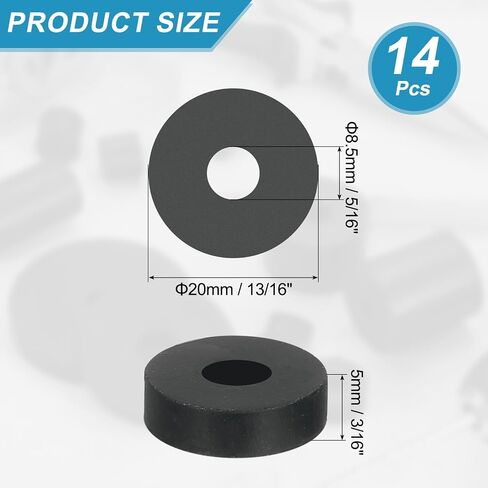 uxcell 14 Pcs Multi Purpose Rubber Spacer, 0.33" OD x 0.8" ID x 0.2" Thickness Anti-Vibration Isolation Rubber Bushings Grommets Spacers Washers for Home Cars Boat Accessories (Black) in Kuwait