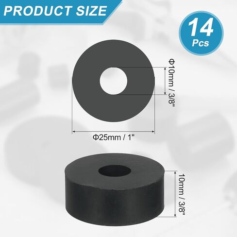 uxcell 14 Pcs Multi Purpose Rubber Spacer, 0.33" OD x 0.8" ID x 0.2" Thickness Anti-Vibration Isolation Rubber Bushings Grommets Spacers Washers for Home Cars Boat Accessories (Black) in Kuwait