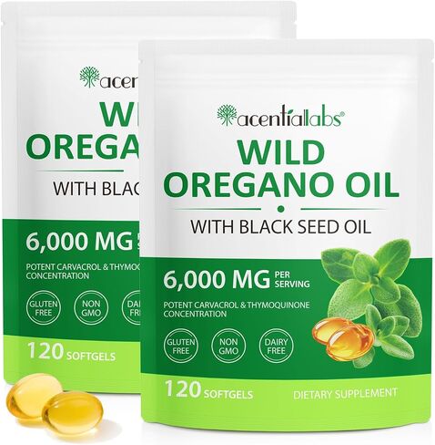 Oil of Oregano, 6000mg Organic Oregano Oil with Black Seed Oil 200mg, Oregano Oil Capsules Organic, 120 Softgels, 165mg Carvacrol, Natural Antioxidants, Non-GMO, Immune Support Supplement in Saudi Arabia
