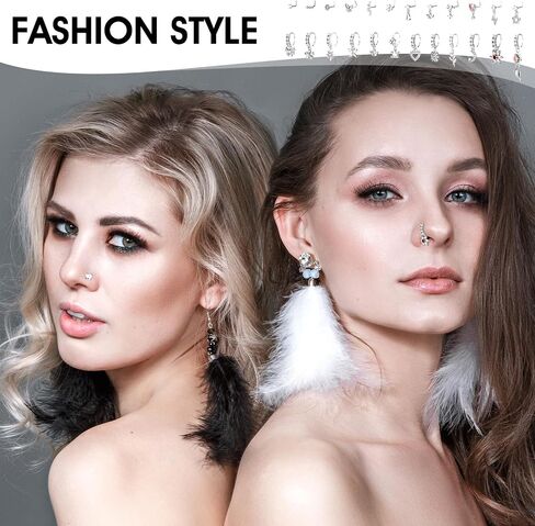 24pcs حل حلقات الأنف طوق للنساء الذهب L على شكل متدلي أنف مسمار 20G CZ الفولاذ الجراحي ورقة القلب القمر النجمة الفراشة أنوف الهندية الأطواق مع مجوهرات ثقب السحر in Kuwait