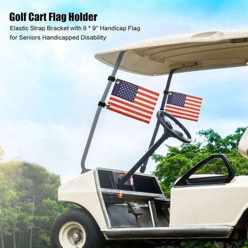 Motain Easy Installation Golf Cart Flag Holder,2 Pack Elastic Strap Bracket with 6 * 9'' American Flag,Golf Cart Accessories in Saudi Arabia