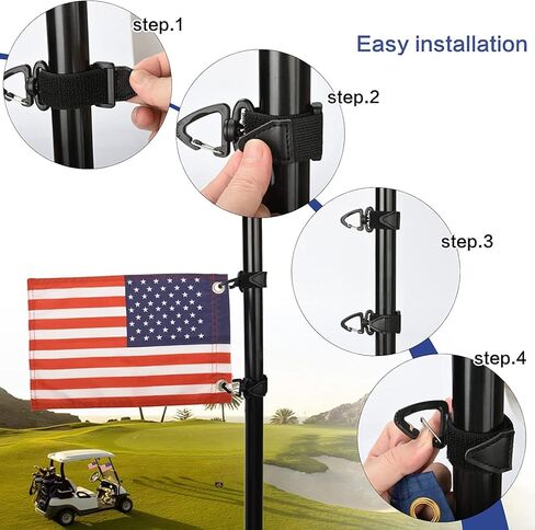 Motain Easy Installation Golf Cart Flag Holder,2 Pack Elastic Strap Bracket with 6 * 9'' American Flag,Golf Cart Accessories in Saudi Arabia