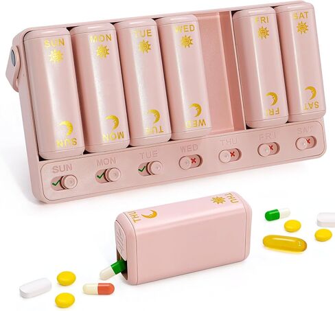 Weekly Pill Organizer 2 Times a Day + 2 Detachable Pill Organizers kit - AM PM Travel Pill Organizer for Vitamin Medicine Supplement Fish Oil, Green Daily Pill Organizer 2 Times a Day in Kuwait