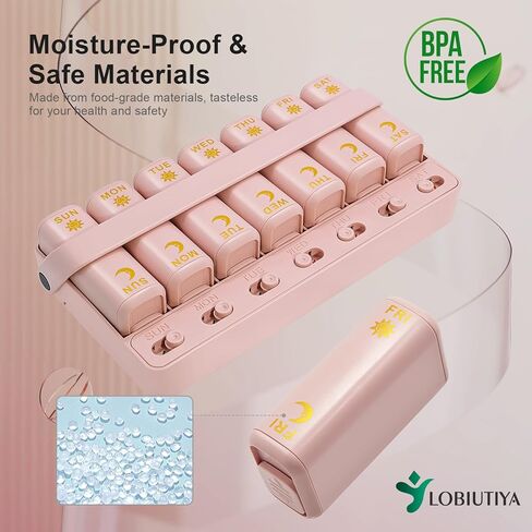 Weekly Pill Organizer 2 Times a Day + 2 Detachable Pill Organizers kit - AM PM Travel Pill Organizer for Vitamin Medicine Supplement Fish Oil, Green Daily Pill Organizer 2 Times a Day in Kuwait