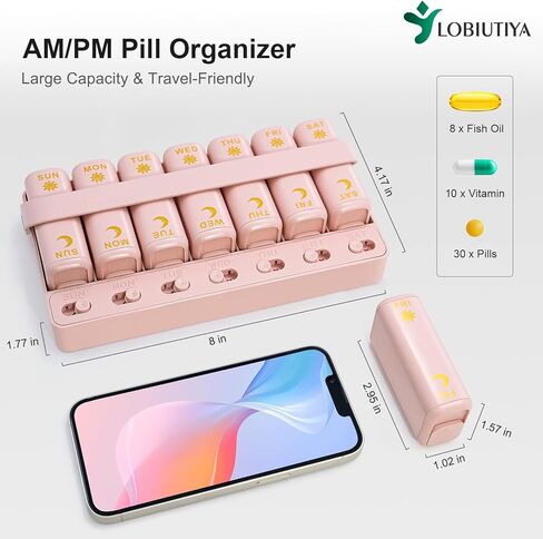 Weekly Pill Organizer 2 Times a Day + 2 Detachable Pill Organizers kit - AM PM Travel Pill Organizer for Vitamin Medicine Supplement Fish Oil, Green Daily Pill Organizer 2 Times a Day in Kuwait