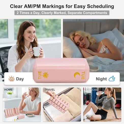 Weekly Pill Organizer 2 Times a Day + 2 Detachable Pill Organizers kit - AM PM Travel Pill Organizer for Vitamin Medicine Supplement Fish Oil, Green Daily Pill Organizer 2 Times a Day in Kuwait