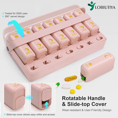 Weekly Pill Organizer 2 Times a Day + 2 Detachable Pill Organizers kit - AM PM Travel Pill Organizer for Vitamin Medicine Supplement Fish Oil, Green Daily Pill Organizer 2 Times a Day in Kuwait