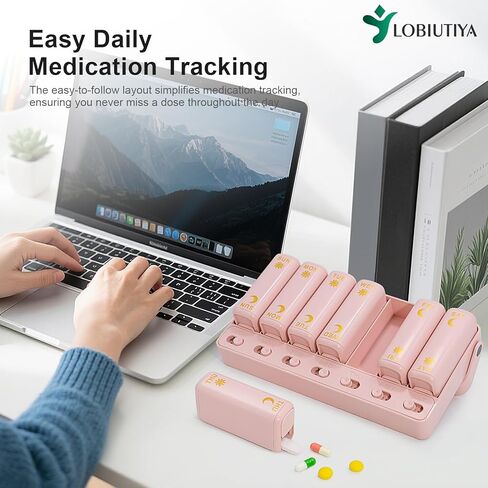 Weekly Pill Organizer 2 Times a Day + 2 Detachable Pill Organizers kit - AM PM Travel Pill Organizer for Vitamin Medicine Supplement Fish Oil, Green Daily Pill Organizer 2 Times a Day in Kuwait