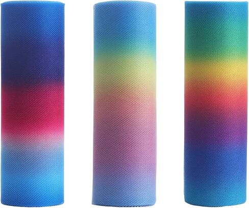 10 Colors Rainbow Tulle Rolls Tulle Netting Rolls Tulle Fabric Spool Ribbon 6" by 25 Yards/Spool and Sewing Scissor Measuring Tape Knit Elastic Spool for Table Skirt Rainbow Party Tulle Skirt in Saudi Arabia