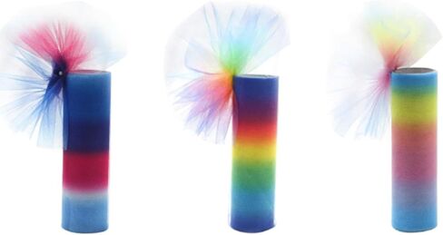 10 Colors Rainbow Tulle Rolls Tulle Netting Rolls Tulle Fabric Spool Ribbon 6" by 25 Yards/Spool and Sewing Scissor Measuring Tape Knit Elastic Spool for Table Skirt Rainbow Party Tulle Skirt in Saudi Arabia