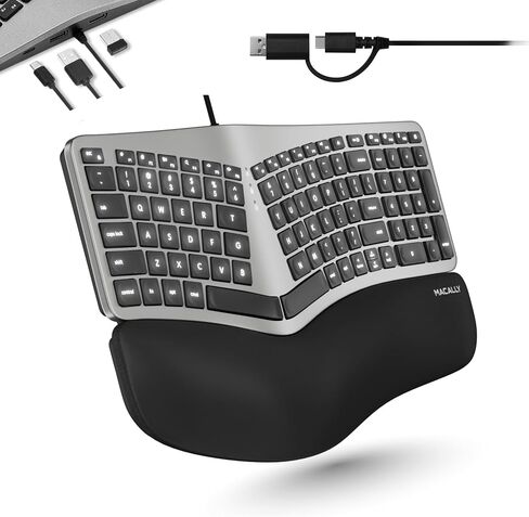 Macally Wired Ergonomic Keyboard for Mac - Compatible Backlit Apple Keyboard with Wrist Rest (Curved for Comfort) Ergo Split Keyboard for MacBook Pro/Air, iMac, Mac Mini in Saudi Arabia