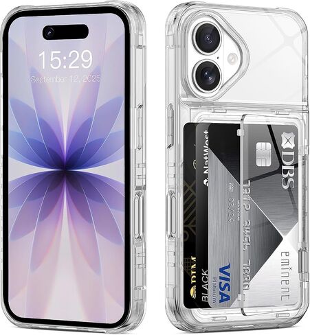 for iPhone 16 Case Wallet Clear Protective Phone Case with Credit Card Holder Heavy Duty Protection Shockproof Anti-Scratch Anti-Yellow Cover for iPhone 16 6.1 inch Transparent in Saudi Arabia