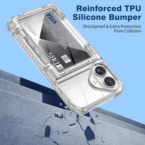 for iPhone 16 Case Wallet Clear Protective Phone Case with Credit Card Holder Heavy Duty Protection Shockproof Anti-Scratch Anti-Yellow Cover for iPhone 16 6.1 inch Transparent in Saudi Arabia