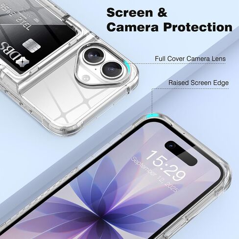 for iPhone 16 Case Wallet Clear Protective Phone Case with Credit Card Holder Heavy Duty Protection Shockproof Anti-Scratch Anti-Yellow Cover for iPhone 16 6.1 inch Transparent in Saudi Arabia