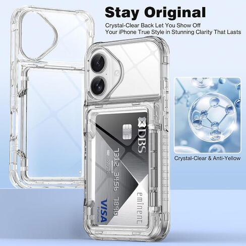 for iPhone 16 Case Wallet Clear Protective Phone Case with Credit Card Holder Heavy Duty Protection Shockproof Anti-Scratch Anti-Yellow Cover for iPhone 16 6.1 inch Transparent in Saudi Arabia