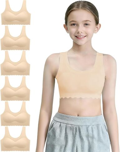 Demifill Teen Girls Seamless Sports Bra Tagless No Show Training Bra for Teens Pack of 6 Multipack in Kuwait