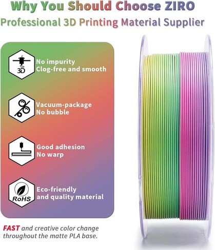 حزمة من 4 قطع من ZIRO Matte Fast Color Change PLA، حزمة خيوط متدرجة الألوان 1.75 مم، خيوط PLA غير لامعة بألوان قوس قزح، تناسب معظم الطابعات والقلم ثلاثية الأبعاد، 2.2 رطل × 4 بكرات in Kuwait