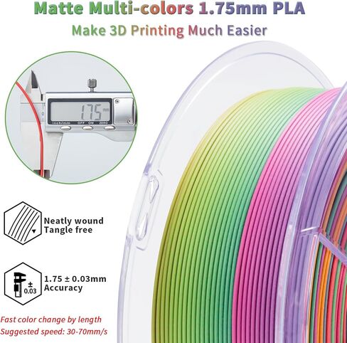 حزمة من 4 قطع من ZIRO Matte Fast Color Change PLA، حزمة خيوط متدرجة الألوان 1.75 مم، خيوط PLA غير لامعة بألوان قوس قزح، تناسب معظم الطابعات والقلم ثلاثية الأبعاد، 2.2 رطل × 4 بكرات in Kuwait