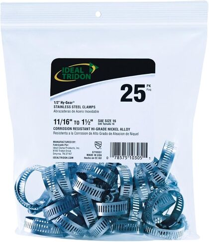 6716550 مشبك خرطوم مثالي لمشبك خرطوم تروس تريدون الدودي، السلسلة: Hy-Gear 67-6، 11/16-1-1/2 في الفتح الاسمي، رقم 16 تجاري، 1/2 عرض، 5/16 بوصة سداسي، عزم دوران 35 بوصة رطل in Saudi Arabia