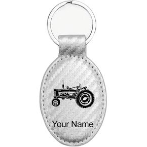 LaserGram Oval Keychain, Old Farm Tractor, Personalized Engraving Included in Kuwait