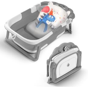 حوض استحمام الطفل القابل للطي ، حوض استحمام الطفل للولود الجديد مع مقياس الحرارة ووسادة عائمة ناعمة ، حوض أطفال سفر محمول للأطفال حديثي الولادة للأطفال الصغار من 0 إلى 36 شهرًا (Crab Gray) in Kuwait