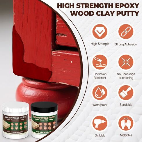 Epoxy Putty - 16 oz White Epoxy Wood Filler, 2-Part Stainable Epoxy Filler Structural Wood Epoxy Putty Kit, Wooden Floor Furniture Repair for Repairing and Bonding Damageed Wood in Kuwait