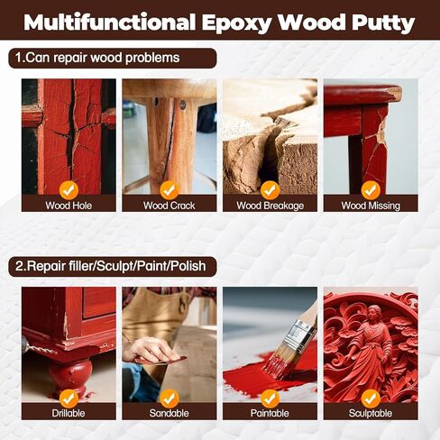 Epoxy Putty - 16 oz White Epoxy Wood Filler, 2-Part Stainable Epoxy Filler Structural Wood Epoxy Putty Kit, Wooden Floor Furniture Repair for Repairing and Bonding Damageed Wood in Kuwait