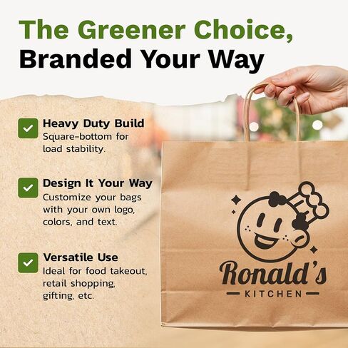 EKOBAGS. Sienna Kraft Paper Gift Bags with Handles | Sturdy Brown Paper Bags Bulk for Retail, Shopping, Party Favors & Small Business | 100% Recyclable & Sustainable | 12x8x13 inches, 50-Pack in Saudi Arabia