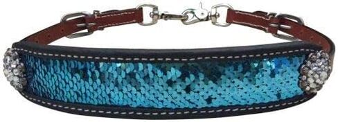 Showman Medium Leather Wither Strap w/Teal & Silver Sequins in Saudi Arabia