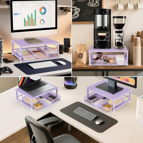 Wood Monitor Stand Riser, Laptop Stand for Desk, Office Desk Organizer and Accessories, Computer Desktop Shelf with Drawer and Pen Holder, Printer Stand for Home, Office, Dorm (Black Wood) in Kuwait