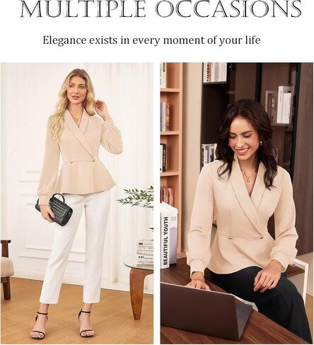 GRACE KARIN 2025 Women's Long Sleeve Blouses Fall Surplice Wrap V Neck Peplum Tops Dressy Elegant Formal Work Business Shirts in Saudi Arabia