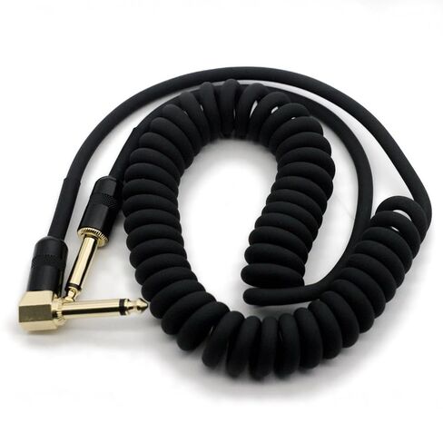 Aestivate 10ft/3m Coiled Guitar Cable L-S Coil Electric Instrument Cable Curly Instrument Cable Stretchable 1/4 inch Right Angle to Straight(Black) in Kuwait
