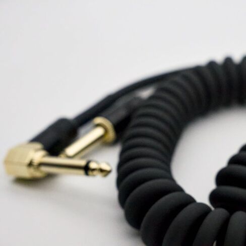 Aestivate 10ft/3m Coiled Guitar Cable L-S Coil Electric Instrument Cable Curly Instrument Cable Stretchable 1/4 inch Right Angle to Straight(Black) in Kuwait