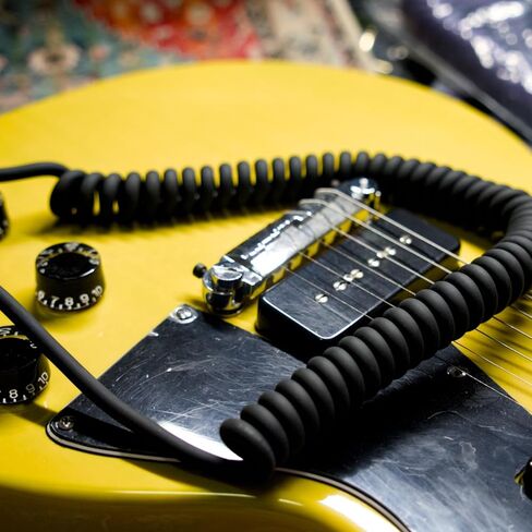 Aestivate 10ft/3m Coiled Guitar Cable L-S Coil Electric Instrument Cable Curly Instrument Cable Stretchable 1/4 inch Right Angle to Straight(Black) in Kuwait