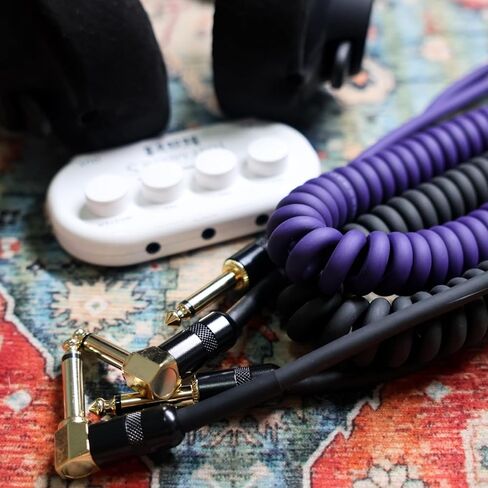 Aestivate 10ft/3m Coiled Guitar Cable L-S Coil Electric Instrument Cable Curly Instrument Cable Stretchable 1/4 inch Right Angle to Straight(Black) in Kuwait