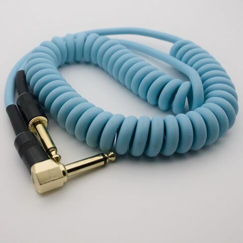 Aestivate 10ft/3m Coiled Guitar Cable L-S Coil Electric Instrument Cable Curly Instrument Cable Stretchable 1/4 inch Right Angle to Straight(Black) in Kuwait