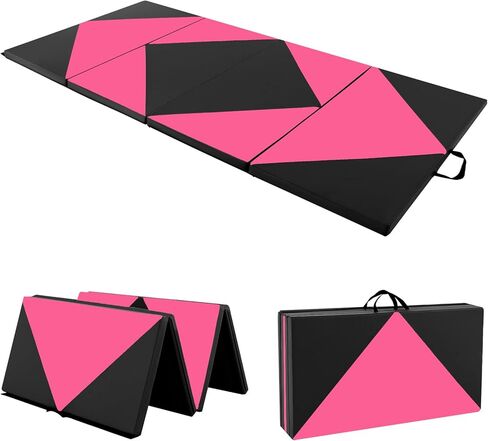 Giantex 4'x8' Gymnastics Mat, 2" Thick Folding Tumbling Mat with Carrying Handles, Foldable Gym Mat with Hook and Loop Fastener, Cheer Mats for Kids Adults Home Exercise Aerobics Fitness in Kuwait