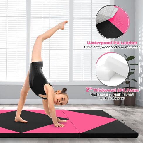 Giantex 4'x8' Gymnastics Mat, 2" Thick Folding Tumbling Mat with Carrying Handles, Foldable Gym Mat with Hook and Loop Fastener, Cheer Mats for Kids Adults Home Exercise Aerobics Fitness in Kuwait