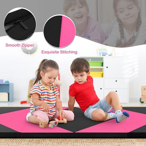 Giantex 4'x8' Gymnastics Mat, 2" Thick Folding Tumbling Mat with Carrying Handles, Foldable Gym Mat with Hook and Loop Fastener, Cheer Mats for Kids Adults Home Exercise Aerobics Fitness in Kuwait