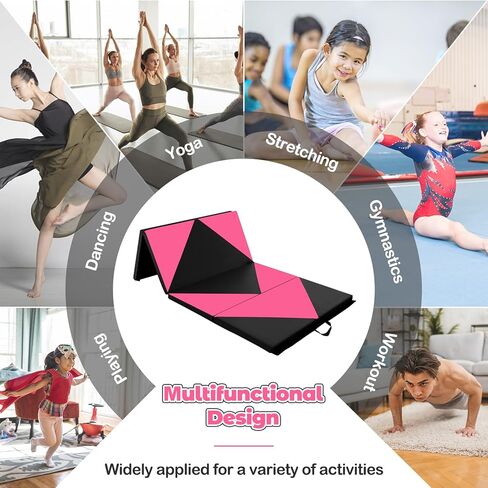 Giantex 4'x8' Gymnastics Mat, 2" Thick Folding Tumbling Mat with Carrying Handles, Foldable Gym Mat with Hook and Loop Fastener, Cheer Mats for Kids Adults Home Exercise Aerobics Fitness in Kuwait