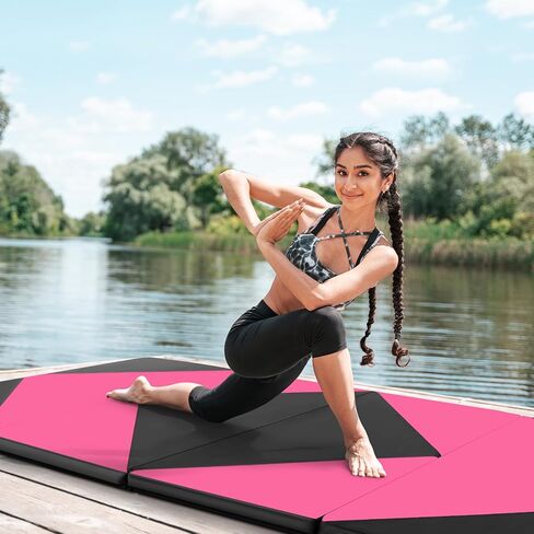 Giantex 4'x8' Gymnastics Mat, 2" Thick Folding Tumbling Mat with Carrying Handles, Foldable Gym Mat with Hook and Loop Fastener, Cheer Mats for Kids Adults Home Exercise Aerobics Fitness in Kuwait