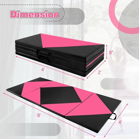 Giantex 4'x8' Gymnastics Mat, 2" Thick Folding Tumbling Mat with Carrying Handles, Foldable Gym Mat with Hook and Loop Fastener, Cheer Mats for Kids Adults Home Exercise Aerobics Fitness in Kuwait