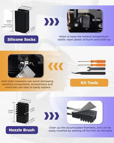 8Pcs Set for Centauri Carbon Ceramic Hotend Kit, Thermal Efficiency Increased by 15%, with 0.8/0.6/0.2/0.4MM Hardened Steel Brass Nozzles Silicone Socks Nozzle Brush and Kit Tools in Saudi Arabia