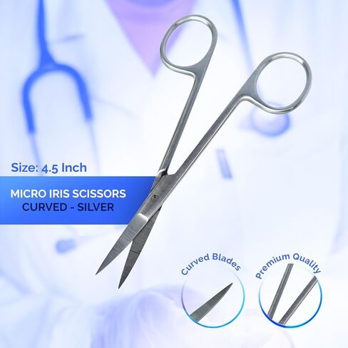 Iris Micro Dissecting Scissors 4.5" Curved (CVD) – Fine Point Surgical Scissors for Skin Tag, Gum, Suture & Eye Procedures – Medical Dental Tool for Doctors, Nurses, Students & Training (1pc) in Saudi Arabia