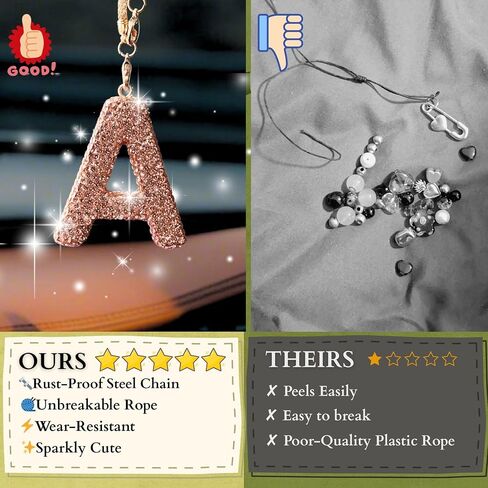 Bling Car Accessories for Women Letter Charm, Rainbow Crystal Rearview Mirror Pendant, Cute Diamond Rhinestone Car Decor, Lucky Gift for Women(R, Champagne Gold) in Kuwait