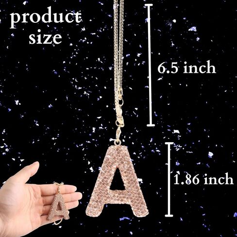Bling Car Accessories for Women Letter Charm, Rainbow Crystal Rearview Mirror Pendant, Cute Diamond Rhinestone Car Decor, Lucky Gift for Women(R, Champagne Gold) in Kuwait